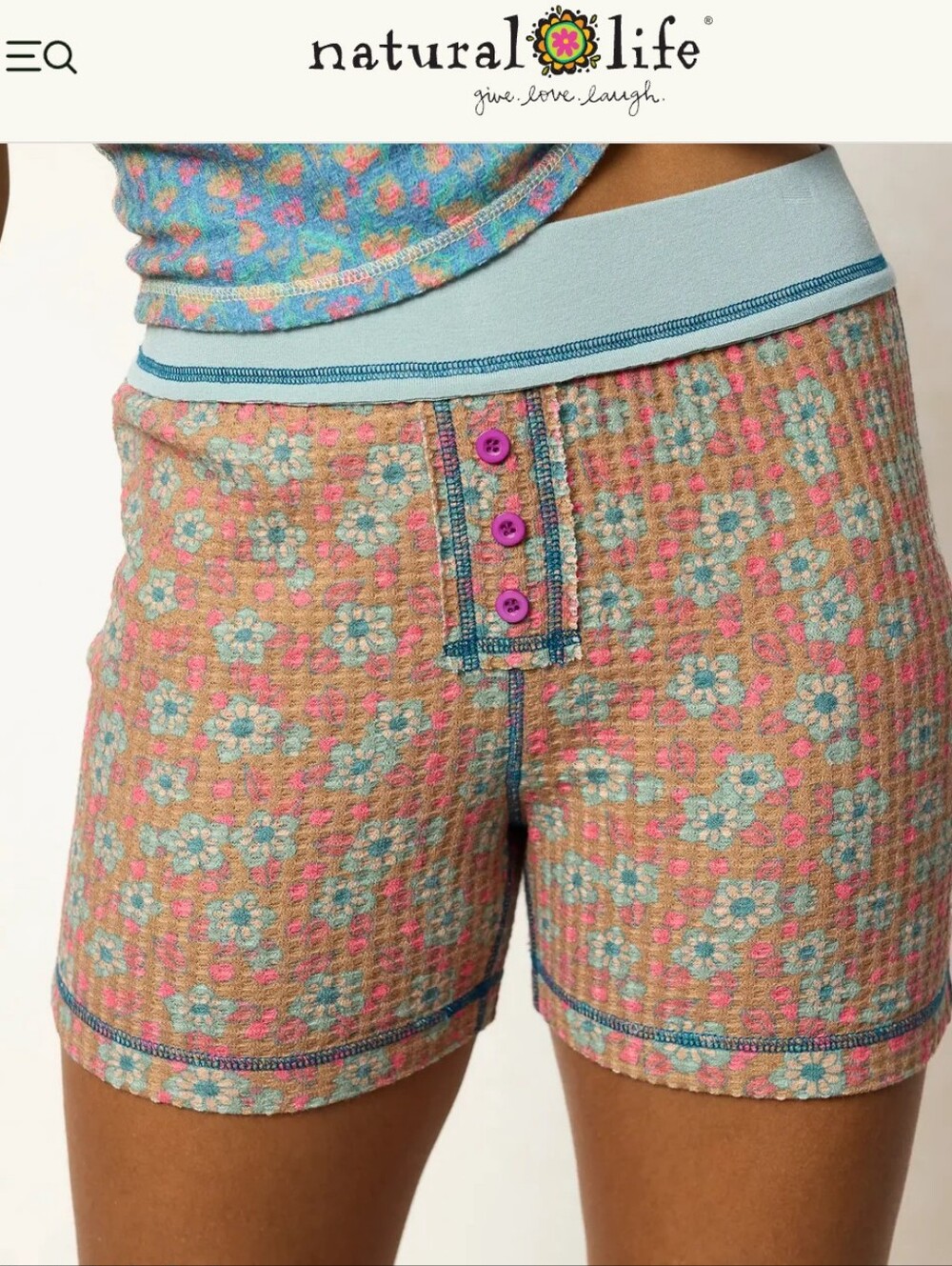 NATURAL LIFE Pink Turquoise Floral Bike Shorts